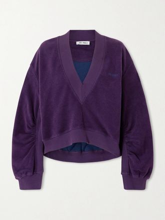 The Attico Felpa In Velour Di Misto Cotone Con Logo Ricamato - Viola