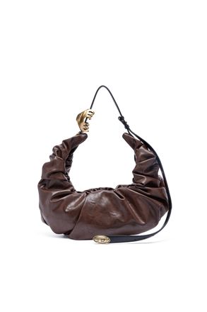 Diesel Grab-D L-Large scrunched hobo bag in shiny PU - Shoulder Bags - Woman - Brown