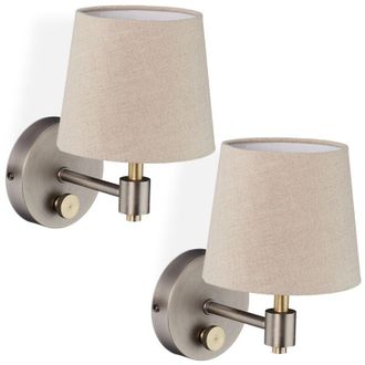 Relaxdays Relaxdays Applique con Paralume in Tessuto, Set 2 Lampade Dimmerabili da Parete, E14, HLP: 23x15x21 cm, Beige Argento
