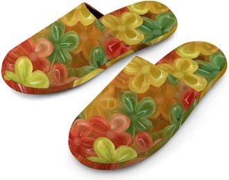 Generic Gummy Flower Candy Mens Slippers Flannel Warm House Shoes with Rubber Anti-Slip Sole Slip On for Home Outdoor