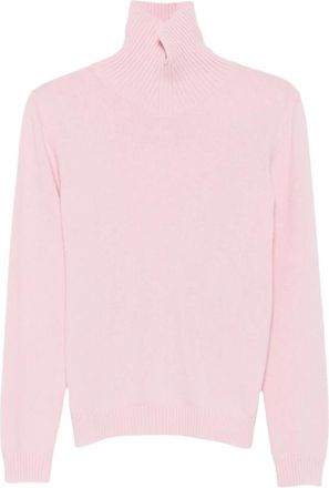 Jil Sander Ribgebreide coltrui - Dames - Coltruien - Roze - M - Wol - Truien & Vesten