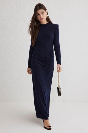 Trendyol Modest Dames Donkerblauw Effen Maxi Lang Stijlvol/Avond Skater Modest Avond Jurken