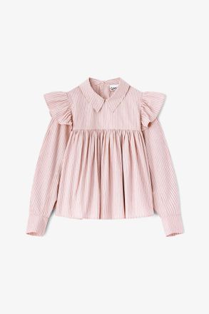Ganni Pink Frill Blouse - Size 34 Organic Cotton