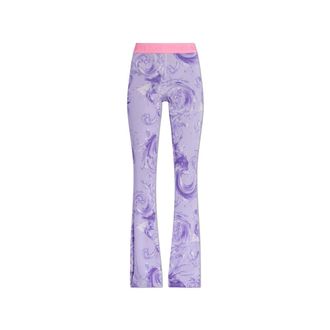 Versace Jeans Couture Wide Trousers, female, Purple, Size: 2XS Printed Viscose Flared Leggings