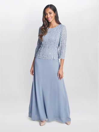 Gina Bacconi Womens Virginia Maxi Lace Dress With Chiffon Skirt - Blue - Size 12 UK