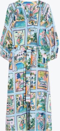 Vilagallo Sole Voila Print Dress In Turquoise Print