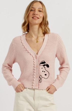 Chinti and Parker Cotton Snoopy Crochet Peekabo Cardigan in Light Pink at Nordstrom, Size X-Small