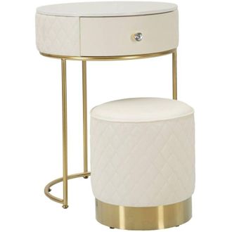 Dmora Dmora - Comodino Tocantins, Com&ograve; basso, Tavolino da notte, Mensola da letto, 52x52 h70 cm, Bianco e Oro