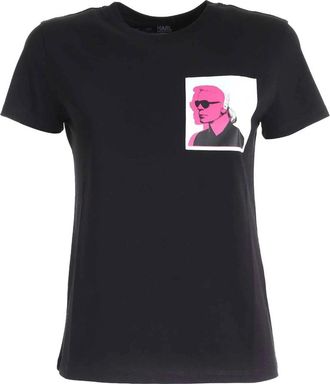 Karl Lagerfeld Legend Double Print T-shirt - Dames - T-shirts - Zwart - M - Katoen - Tops
