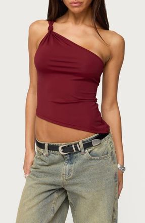 Edikted Knotted One-Shoulder Asymmetric Crop Top in Burgundy at Nordstrom, Size X-Large
