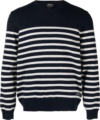 A.P.C. stripe knitted jumper - unisex - Wool/Cashmere - S - Blue