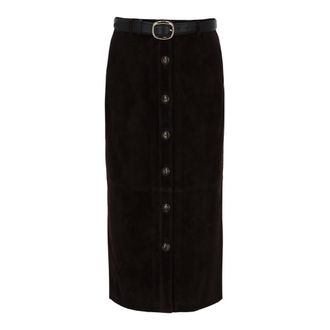 Self Portrait Suede Midi Skirt - female - Self Portrait - Leather Skirts - Brown - 2XS - Skirts