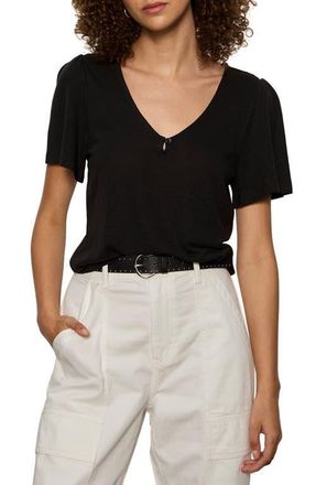 Sanctuary Keyhole Flutter Sleeve Top in Black at Nordstrom, Size X-Small