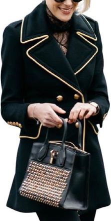 Saint Laurent Gold Trim Black Wool Coat Size 38