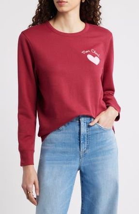 Caslon Mon Cheri Chenille Embroidered Sweatshirt in Red Pink Mon Cheri Heart at Nordstrom Rack, Size Xx-Large