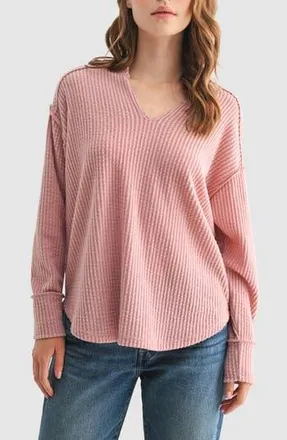 All in Favor Textured Knit Henley Top in Dusty Rose at Nordstrom Rack, Size X-Small