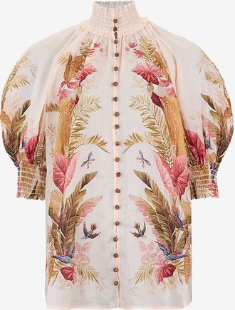 Zimmermann Ramie-Bluse mit Palmenprint Ascension Billow