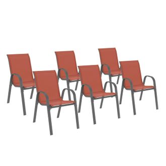 IDMarket Set Di 6 Sedie Da Giardino Lyma Impilabili In Metallo E Textilene, Nei Colori Terracotta E Grigio