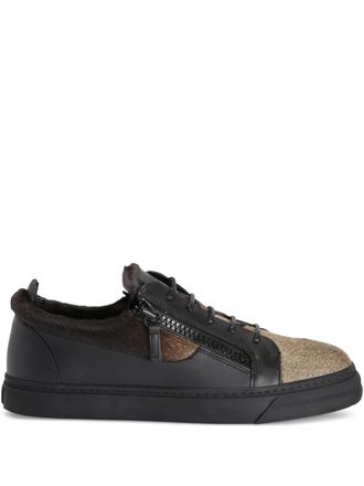 Giuseppe Zanotti Frankie double-zip low-top sneakers - men - Rubber/Leather/Pony Fur/Leather - 44 - Black