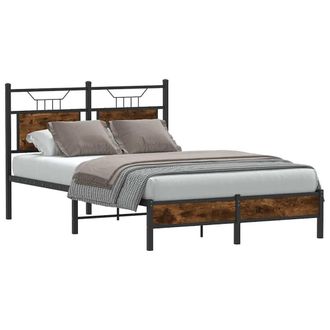 Berkfield Home Decorative Bed Frame Frame Smoked Oak 120x190 cm Small Double Wood in Brown