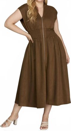 She + Sky Leia Front Zip Midi Dress - Plus In Brown