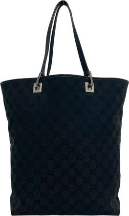 Gucci Black Gg Canvas Leather Handbag Tote Bag (Pre-Owned)