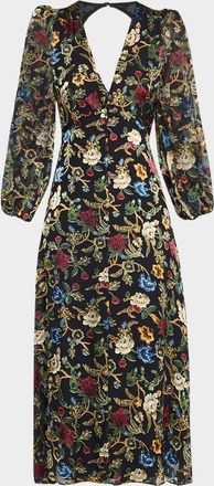 Alice & Olivia Mona Floral Tapestry Blouson Midi Dress