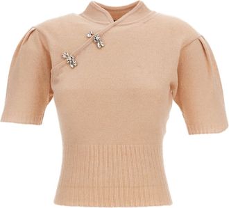 Simone Rocha Pink Mandarin Collar Puff Sleeve Cashmere Sweater