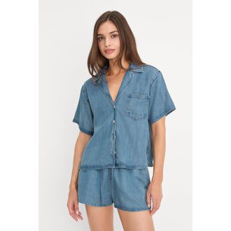 Good American Womens The Denim Camp Shirt Size Medium | Good American by Khlo&Egrave; Kardashian