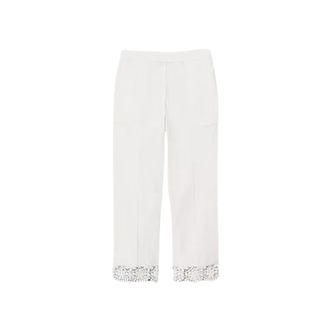 Twinset Witte Cropped Katoenen Broek met Kant - Dames - Vrijetijds broeken - Wit - XS - Katoen - Broeken