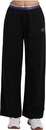 Emporio Armani Pantalones de ch&aacute;ndal con cintura el&aacute;stica y logo - Trousers - Mujer - Negro - XS