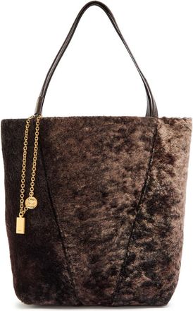 Chloé Spin Panelled Shearling Tote - Dark Brown - One Size