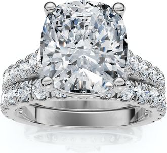 Pompeii3 Certified 4Ct Cushion Diamond Engagement Wedding Ring Set 14k Gold/PT Lab Grown