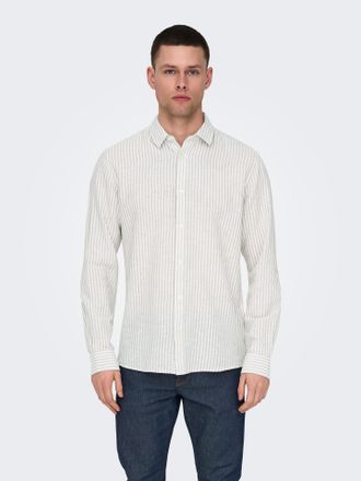Only & Sons Kurzarmhemd ONLY & SONS ONSCAIDEN LS STRIPE LINEN SHIRT 660 NOOS, Herren, Gr. XXL, N-Gr, beige (chinchilla), Web, Obermaterial: 55% Baumwolle, 45% Lei