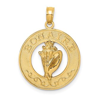 Diamond2Deal 14k Yellow Gold BONAIRE Circle with Conch Shell Charm Pendant