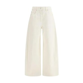 Brunello Cucinelli Brunello Cucinelli, Wide Jeans, female, Beige, Size: M Cotton Straight-Leg Pants