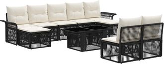 vidaXL Conjunto De Sof&aacute;s De Jard&iacute;n 10 Uds. Negro Y Blanco Crema Vidaxl