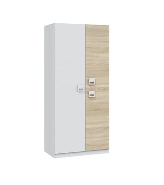 Home Heavenly Armario juvenil de 3 puertas en color blanco y roble 200 x 90 x 52 cm