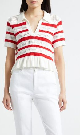 Cinq &agrave; Sept Elvire Knit Polo Pullover in Goji Berry/Ivory at Nordstrom, Size Xx-Small