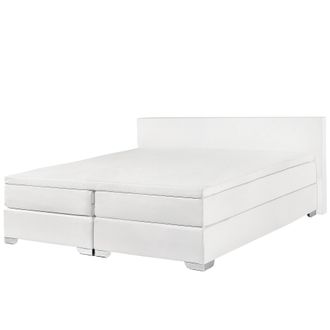 Beliani Cama Continental Doble 180 X 200 Cm Tapizada En Piel Sint&eacute;tica Blanca Con Colch&oacute;n De Muelles Embolsados President