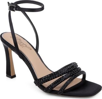 Badgley Mischka Zimal Ankle Strap Sandal in Black Satin at Nordstrom, Size 6.5
