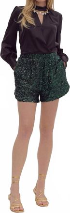 Entro High Waisted Sequin Shorts In Hunter Green