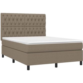 vidaXL Cama Box Spring Colch&oacute;n Y Luces Led Tela Gris Taupe 140x190 Cm Vidaxl