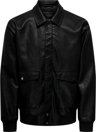 Only & Sons Giubbotto Levi PU Jas - Heren - Zomerjassen - Zwart - 2XL - Jassen