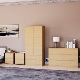 Home Discount Vida Designs Denver 4Pc Bedroom Set(2 Bedside, 6 Drawer Chest, Wardrobe) in Brown