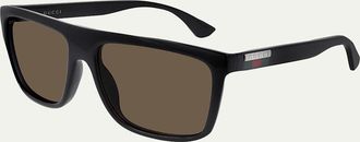 Gucci Mens Web Square Flat-Top Injection Sunglasses