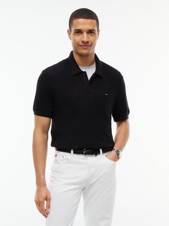 Tommy Hilfiger Mens Short-Sleeve Cotton-Cashmere Sweater Polo - Black - L