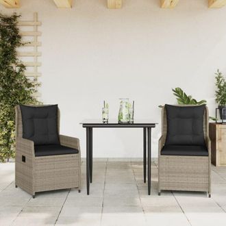 vidaXL Vidaxl - Set Comedor De Jard&iacute;n 3 Pzas Cojines Rat&aacute;n Sint&eacute;tico Gris Claro