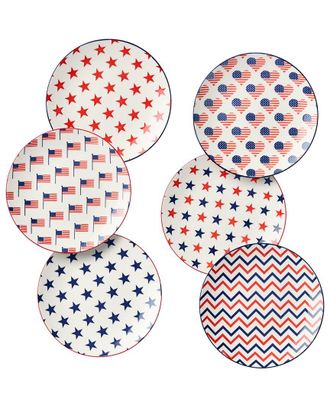 Certified International Patriotic Pad Print Set Of 6 Salad Plates