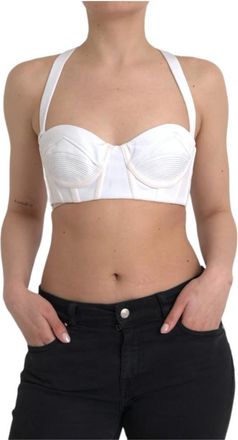 Versace Viscose Bustier Mouwloze Cropped Top - Dames - Tops zonder mouwen - Wit - M - Nylon - Tops